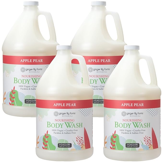 Ginger Lily Farms Botanicals Nourishing Body Wash, 100% Vegan & Cruelty-Free, Apple Pear Scent, 1 Gallon (Pack of 4)