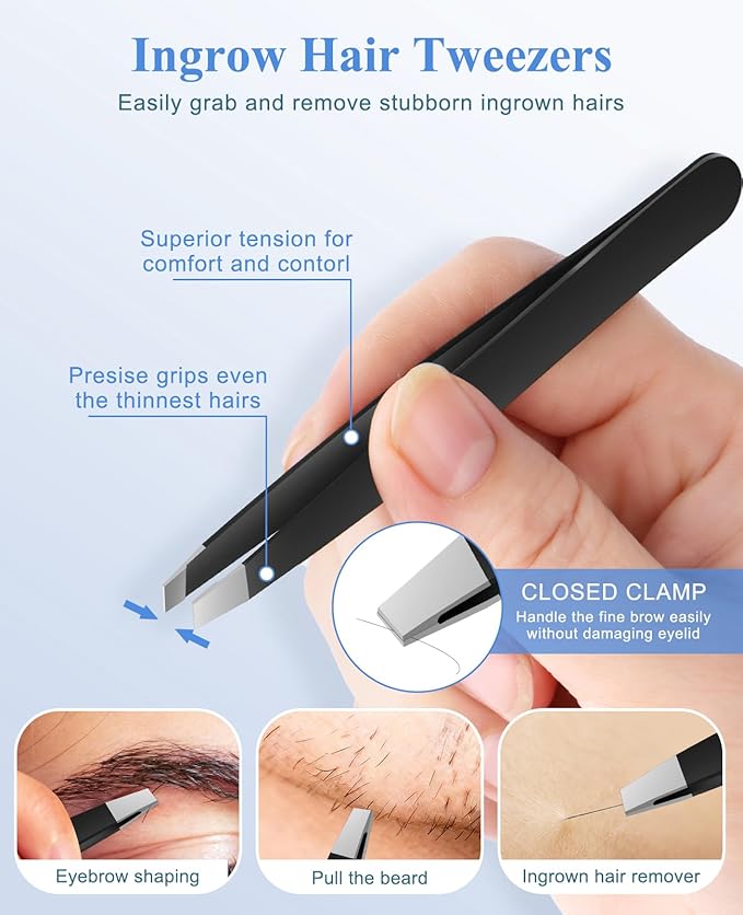 3PCS Blackhead Remover Tweezers, Pimple Popper Tool Kit with 2 Blackhead Extractor and 1 Ingrown Black Hair Tweezers for Blemish, Whitehead Popping,Facial Hair