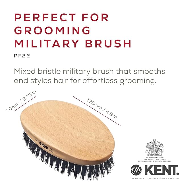 Kent Set of 3, 81T Small Beard and Mustache Comb, Fot All Fine Pocket Comb and PF22 Hair Brush and Beard Bruh, Best Beard and Mustache Grooming Kit for Travel and Home Beard Care, Made in England