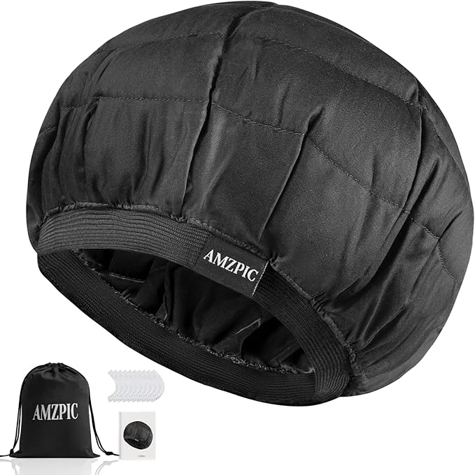 Cordless Deep Conditioning Heat Cap - Safe, Microwavable Heat Cap for Steaming, Heat Therapy for Hair, Flaxseed Seed Interior for Maximum Heat Retention (Black)