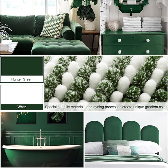 Bathroom Rugs and Mats Sets, 2 Piece Thick Absorbent Chenille Bath Mat Rug Set Non Slip, Soft Shaggy Bath Room Floor Mats for Bathroom, Machine Washable (Hunter Green, 20" x 47" Plus 16" x 24")