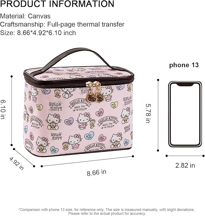 AmBealla Cosmetic Bag Large Makeup Bag Pink Makeup Travel Case with Brush Holder,Canvas Organizer for Women,Toiletry Bag for Skincare&Beauty Tools Sweet Cute for Girls