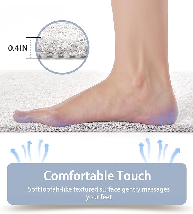 Mecko Non Slip Shower Mats, 16x40 Inch, Anti-Slip Bathtub Mats with Suction Cups for Bathroom, Foot Scrubber Loofah Bath Mats for Shower, Quick Drying Shower Stall Mats for Wet Areas (White)