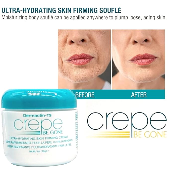 Dermactin Crepe Be Gone Firming & Smoothing Skin Regimen 4-PC Set - Includes Skin Firming Neck Cream, Hydrating Skin Firming Soufle, Exfoliating Body Polish & Collagen Chin Mask