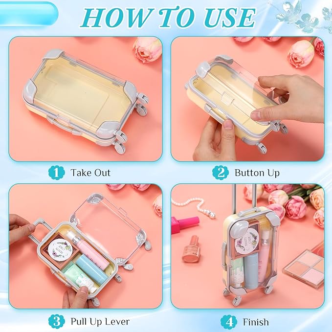 Honeydak 3 Pcs Mini Plastic Suitcase False Eyelashes Tray Luggage Trolley Candy Box Clear Suitcase Packaging Case Party Favor Box for Jewelry Cosmetic Hairpins Storage (Pastel Color,7 x 3.7 x 2 Inch)
