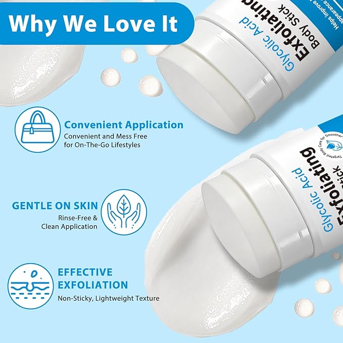 Exfoliating Body Stick with AHA 7% + BHA 0.5% — Smooth & Soft Skin Formula — Solid Non-Messy Texture — With Shea Butter for Nourishing Care — For Arms, Legs, Inner Thighs, Underarms & Rough Areas