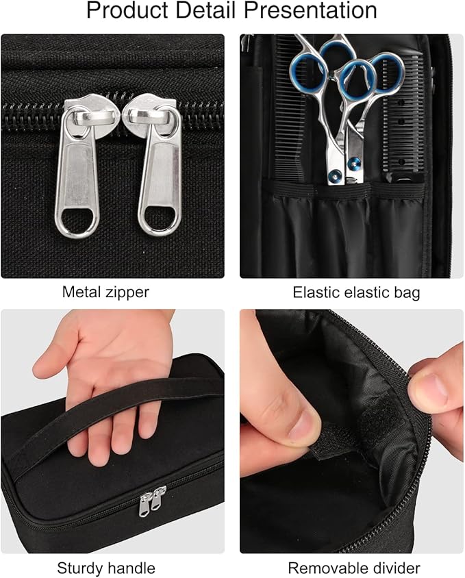 Barber Tool Bag, Hair Clipper Bag Hair Cutting Scissors Storage Bag Shaving Kits Haircut Accessories Organizer Bag Gift for Women (Black)