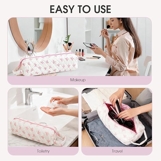 Hair Tools Organizer Bag with Bow Pattern for Curling Irons, Flat Irons, Hair Dryers and Styling Tools, Portable Pink Travel Case, Haircare Accessories Travel Essentials(14" x 3.1" x 4.9")