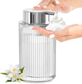 Foaming Soap Dispenser, 11 Fl Oz Clear Glass Foam Hand Soap Dispenser for Bathroom & Kitchen, Refillable Foaming Bottle with Sliver Pump, Modern Ribbed Dish Soap Foam Dispenser
