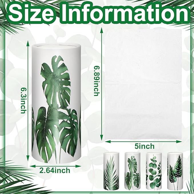 Zonon 8 Pcs Greenery Car Tissue Cylinder with 3-ply Facial Tissue Bulk Round Tissues Holder Box Spring Travel Cylinders Tubes for Car Decoration with 50 Sheets for Cup Holder Round Container