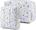 BAGSMART Makeup Bag Duo Set, Puffy Padded Travel Cosmetic Organizer with Slip-in Pockets, Large Toiletry Bag & Small Purse Pouch, Travel Essentials for Women, Blue Ditsy Floral