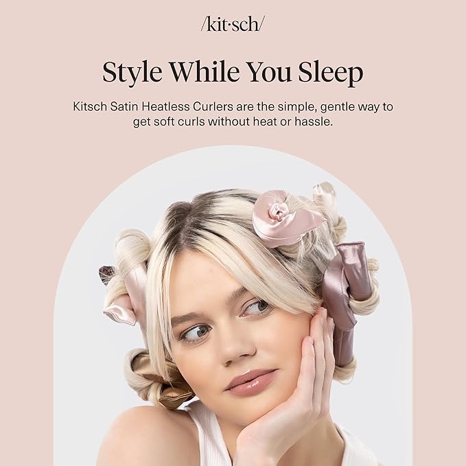 Kitsch Satin Hair Curlers, Heatless Curling Rod - Flexi Rod for Heatless Curls Overnight for Women, Comfortable Hair Curlers to Sleep In for Frizz-Free, No Heat Damage Styling - 6 pcs, Rosewood