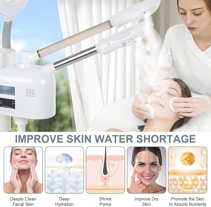 VARIPOWDER 3 in 1 Professional Facial Steamer for Face with Hot & Cold Nozzle 5X Magnifying Lamp Facial Steamer for Esthetician vaporizador Facial Use at Home or Spa