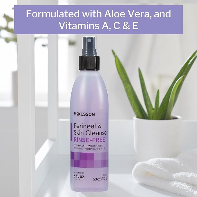 McKesson Perineal Skin Cleanser with Aloe, 8 oz [Pack of 48] Rinse-Free Body Wash for Incontinence or Ostomy Care, Fresh Scent