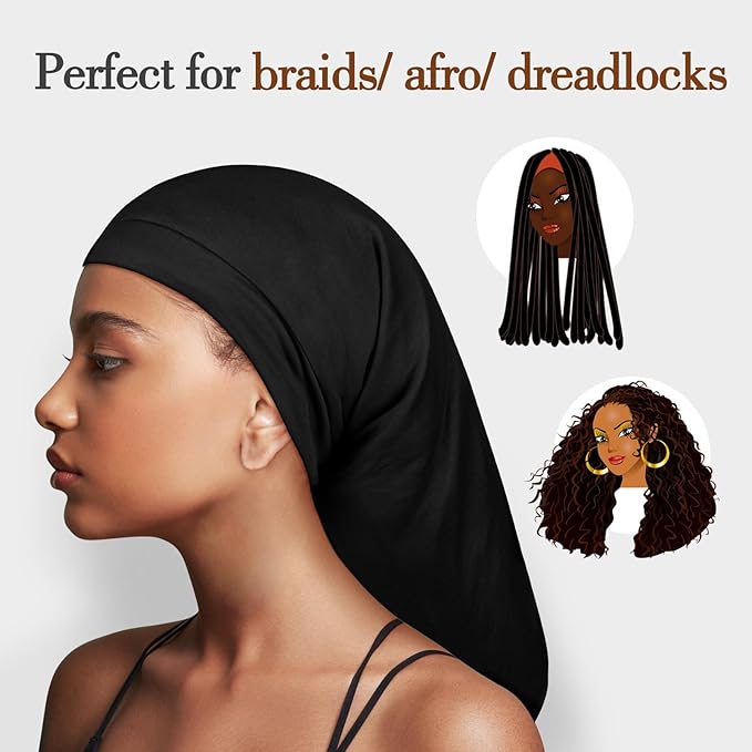 Long Silk Satin Bonnet for Braids, XL Dreadlocks for Curly Frizzy Hair Sleeping, Large for Black Women Men