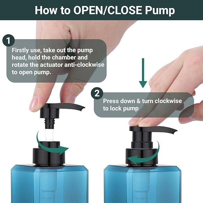 Suream Shampoo Dispenser for Shower, 22oz/650ml Shampoo and Conditioner Bottles with Labels, Lotion Bottle with Black Pump for Body Wash, Massage Oil, Moisturizer(Set of 3, Blue)