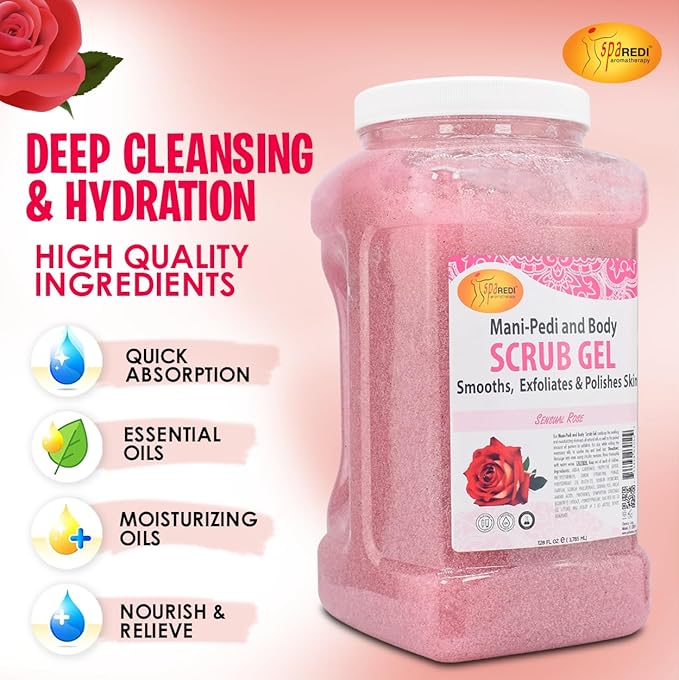 SPA REDI Professional Foot Scrub Gel – Dual-Action Pedicure Treatment | Dual-Action Skin Transformation for Softer, Nourished Feet & Elevated Client Satisfaction (128oz Gallon)