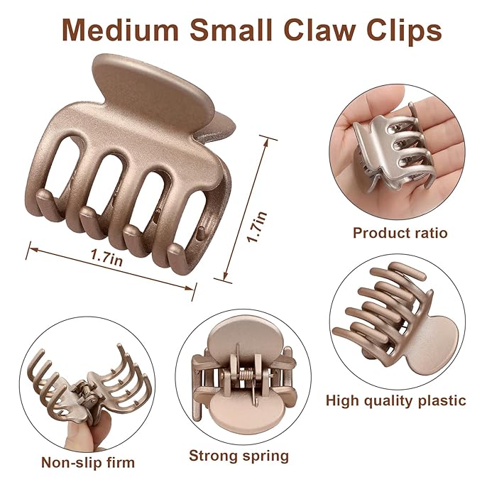 6 Pcs Hair Clips Small Claw Clips for Thin Hair Medium Matte Non-slip Hair Accessories for Women and Girls (Metallic Color)
