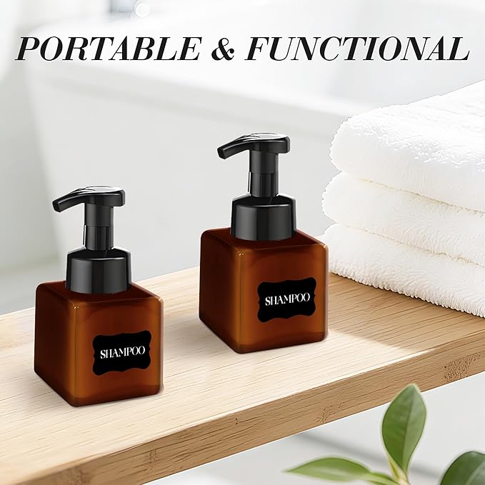8.5 oz Foaming Soap Dispenser Plastic Foaming Pump Bottle, Refillable Dispenser with Plastic Pump, Empty Hand Bottles for Liquid Soap, Shampoo, Bathroom,Hotel,Restaurant (60, Brown)