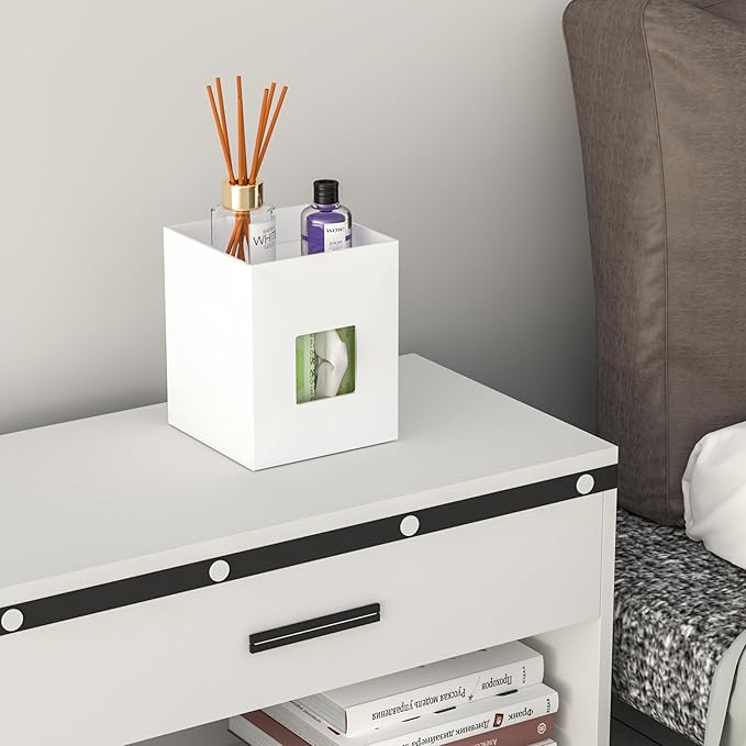 White Acrylic Tissue Box Cover with Storage Tray,Square Acrylic Tissue Box Holder Napkin Dispenser for Bathroom Kitchen Home Office(White, 5.5x5.5x6.7)