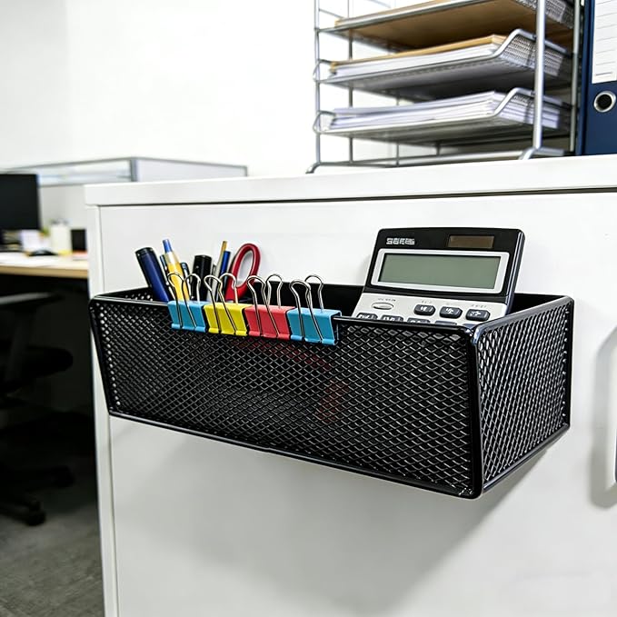 Magnetic Basket Organizer Holder for Fridge，Magnetic Shelf for Washing Machine， Magnetic Mesh Basket, Black Rectangular Steel Shelf Organizer, 10.43 x 4.92 x 3.15 Inches (Black , 1 pack)