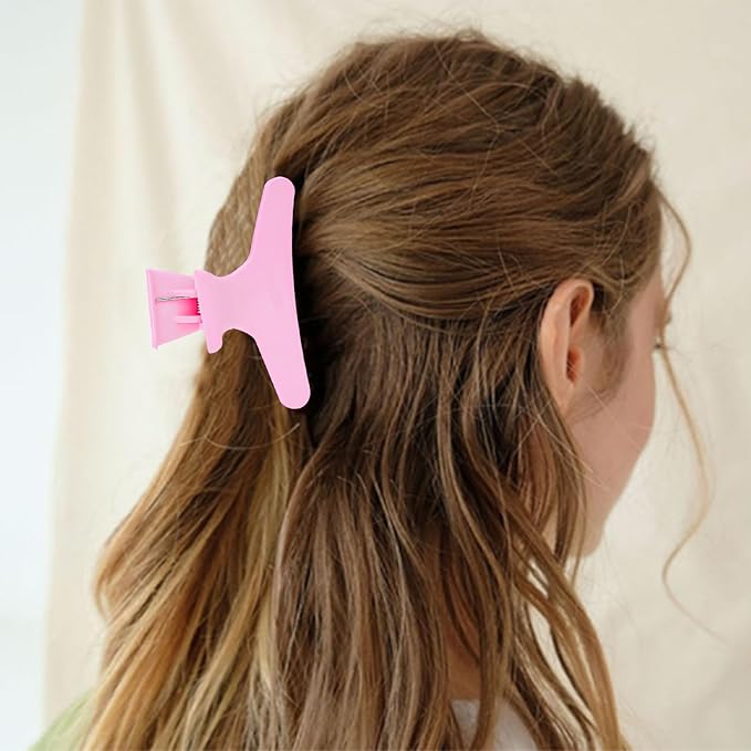 Hair Sectioning Clips, 12 Pack, Pink and White, 3.14 Inch, Plastic Styling Clamps for Salon and Home Use