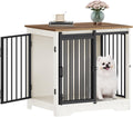 27.2" Dog Crate Furniture with Barn Door, Heavy Duty Dog Kennel Indoor with 2 Doors, Wooden Pet Cage End Table for Small Medium Dogs up to 22 lb, Anti-Chew Anti-Escape, White Brown DFC84314B