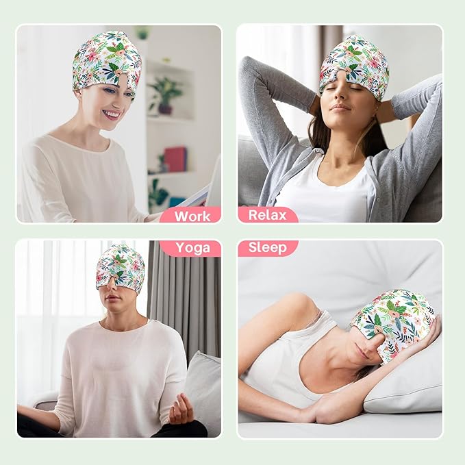 ZNÖCUETÖD Migraine Headache Relief Cap Hat, Head ice Pack Wrap Cooling Gel Ice Beanie Cold Cap Hot/Cold Compress Therapy for Sinus, Stress, Tension, Head Pain Relief - Reusable Gift for Women (White)