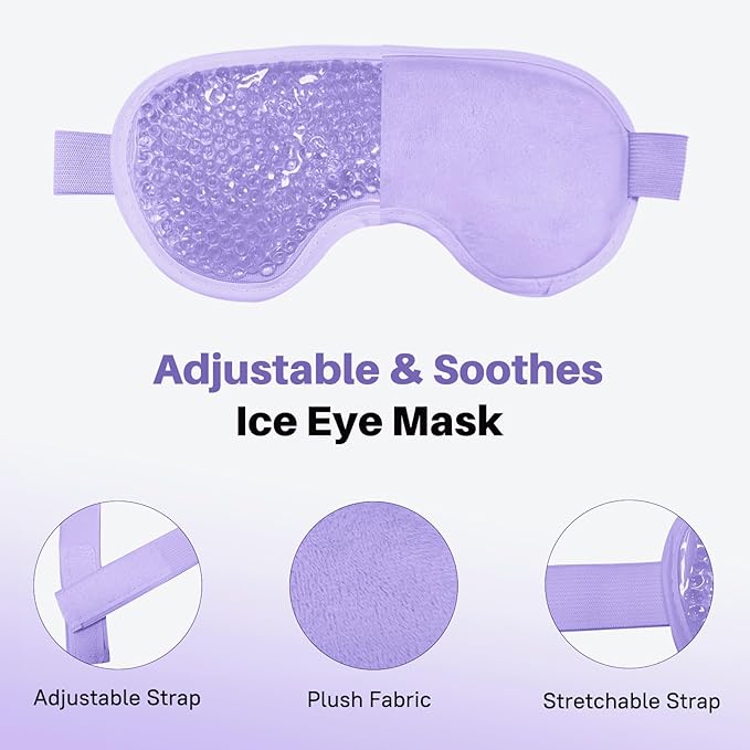 Permotary 2PCS Ice Gel Eye Mask - Hot Cold Therapy Cooling Beads, Reusable Compress Pack for Puffiness, Dark Circles, Bags, Dry Eyes, Headaches, Migraines, Stress Relief