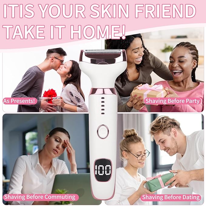 2026 Electric Razor for Women Men,4 in 1 Ladies Wet & Dry Body Razors and Facial Hair Remover,Rechargeable LED Display Hair Removal Kit for Nose Face Body Bikini Hair (Multicolor)