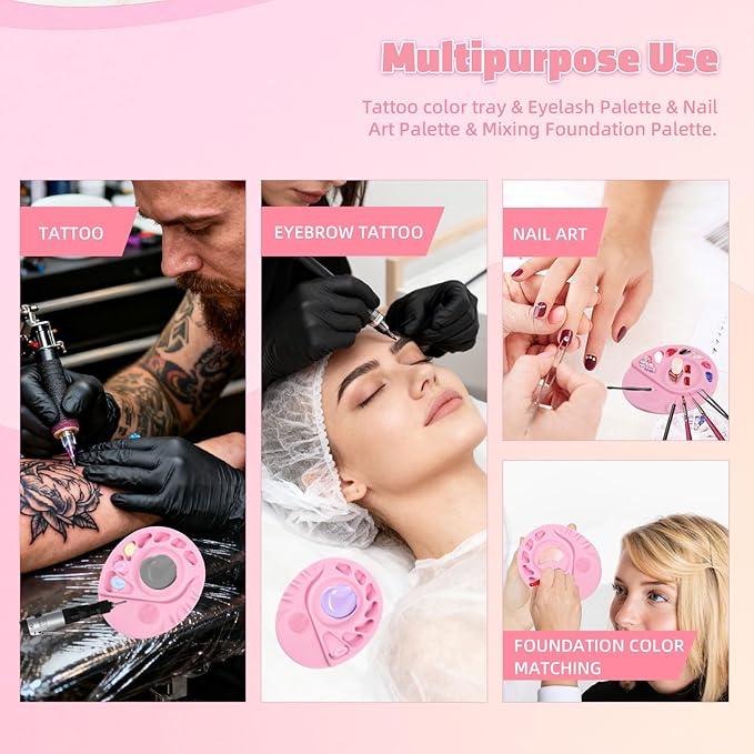 Makeup Palette, 5-In-1 Multifunction Silicone Makeup Mixing Palette with Spatula Artist Tool for Mixing Foundation Nail Art, Eyelash Glue, Cosmetic Makeup Foundation Blending Palette Pink
