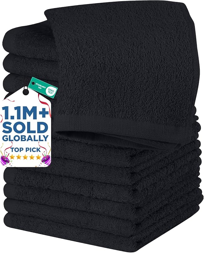 DAN RIVER 12 Pack Wash Cloths for Showering [12x12] - 100% Cotton Washcloths Premium Quality Flannel Face Cloths for Bathroom, Highly Absorbent and Soft Feel Wash Clothes, Charcoal