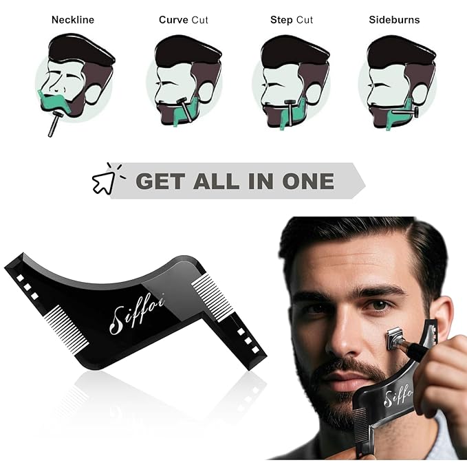 2PCS Men's Beard Shaping Styling Tool Set with Comb, 2025 Version Precision Edging for Jaw, Cheek & Neck Lines, Works with All Beard Razors & Trimmers (Large Size)