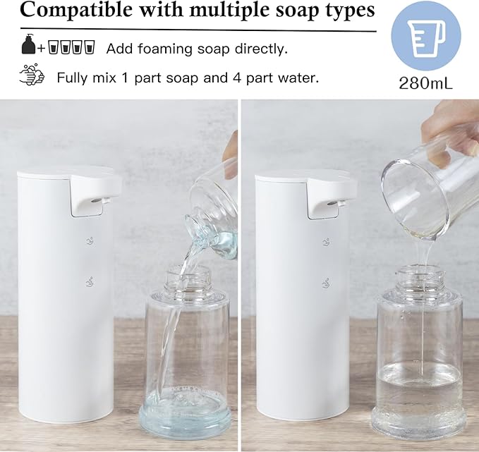 LAOPAO Automatic Soap Dispenser Foaming: Rechargeable Touchless Soap Dispenser Stainless Steel Foam Soap Dispenser for Bathroom Hand Soap Pump for Kitchen Xmas Gift, 9oz, White