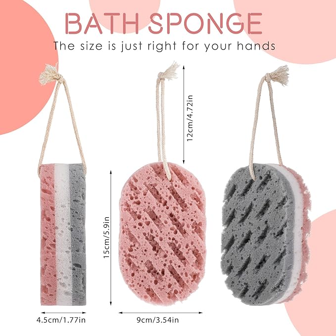 3PCS Bath Sponge for Women Soft Bath Sponge Gentle Sponge Loofah Body Scrubber Shower Sponge for Body Wash Bathroom Deep Cleansing Bathing Sponge Bathing Accessories 3 Colors Large Size
