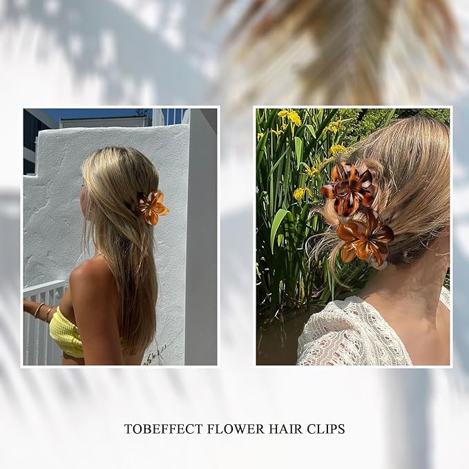 Flower Hair Clips for Women, 4 Pcs Neutral Color Hawaiian Flower Hair Claw Clips, Cute Large Hibiscus Hair Claw Decorative Accessories For Thick and Thin Hair