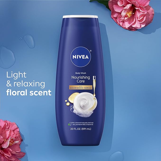 NIVEA Nourishing Care Body Wash with Nourishing Serum, Moisturizing Body Wash for Women, Enriched with Provitamin B5 and Vitamin E, 20 Fl Oz Bottle, Pack of 3