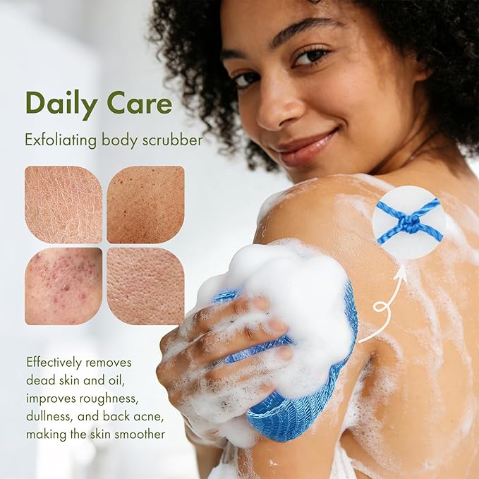 African Net Sponge Authentic, 47 inches Exfoliating Body Scrubber, Back Scrubber for Shower, African Bath Sponge with Knots, Durable Loofah Washcloth for Women & Men Daily Use