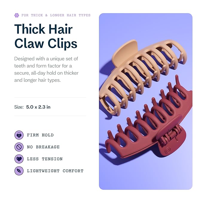 Gimme Beauty Thick Hair Claw Clips - Large Hair Claws for Curly & Textured Hair - Strong Non-Slip Curly Hair Accessories - Trendy & Washable Hair Styling Essentials - Red & Tan, 2 Pack