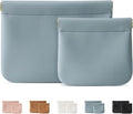 2 Pack Small Makeup Bag for Women, New Organosilicon Super Fiber PU Leather Mini Cosmetic Bag for Travel, Coin Purse Organizer Storage Pouch (No Phrase Printed, Blue)