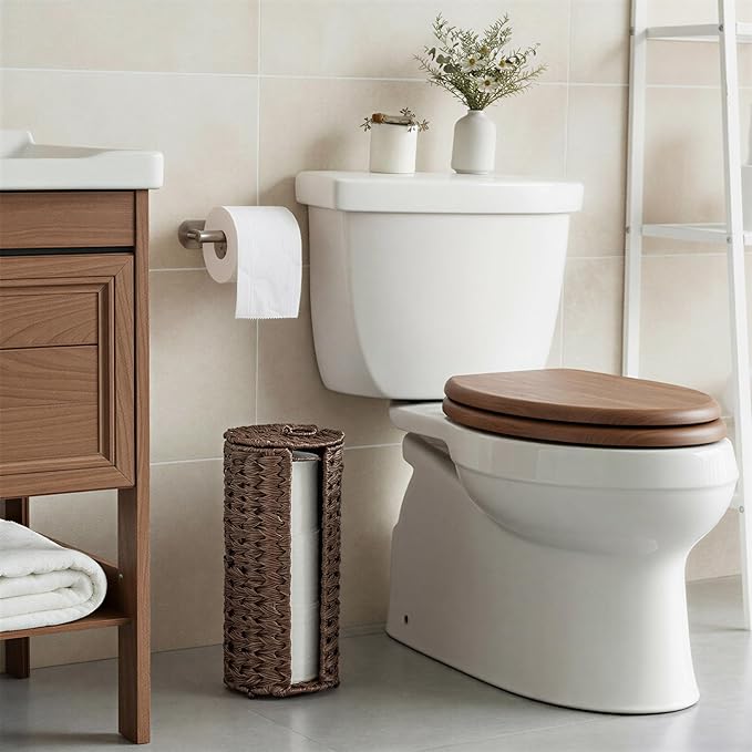 GRANNY SAYS Toilet Paper Storage Basket with Lid, Toilet Paper Holder Stand, Waterproof Organizer for Bathroom, Bathroom Baskets for 3 Mega Rolls, Brown