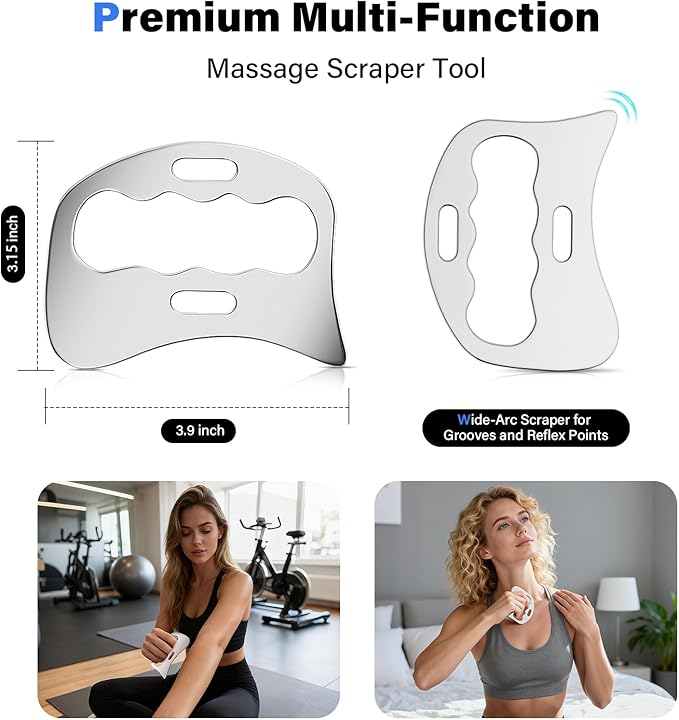 Stainless Steel Muscle Scraper Gua Sha Kit and Derma Edge Scraping Tools for Physical Therapy, Deep Tissue Guasha Massage Tool for Body and Face Relaxation (Grey-6pcs)