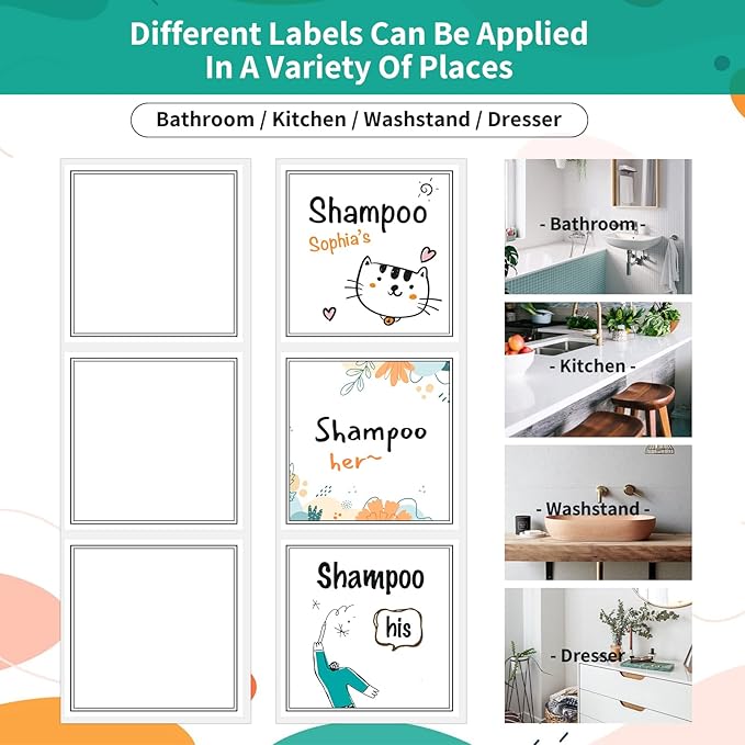 Segbeauty 18pcs Blank Waterproof Labels, 2.5in White Soap Dispenser Stickers for Plastic Glass Bottles, Handwritten Removable Self-Adhesive Labels for Shampoo Conditioner Lotion Hand Soap Dish Wash