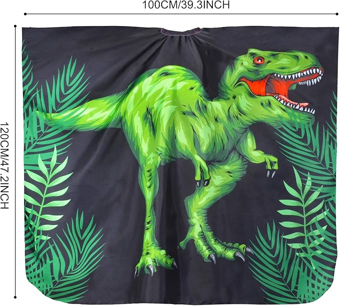 Kids Haircut Cape Waterproof Barber Cape Cover, Dinosaur Hair Cutting Cape for Boys with Adjustable Snap Closure (Dinosaur)