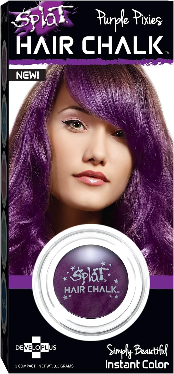 Splat Purple Pixies Hair Chalk, 1 Compact, Temporary Hair Color Glides on Easily for Fun Pops of Color, Washable Hair Color Chalk Shampoos Out, Cruelty Free & Vegan