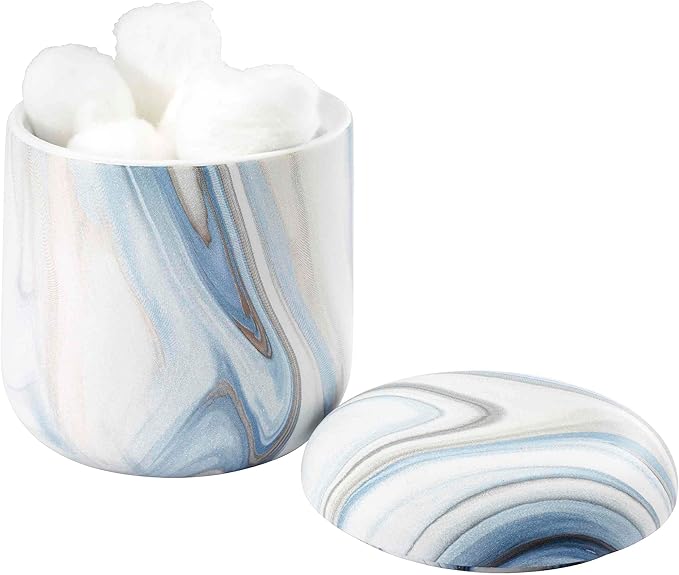 Avanti Linens - Bath Set, 3pc Countertop Accessories, Resin Lotion Pump, Covered Jar & Vanity Tray (Waves Collection, Blue)