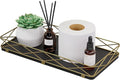 Toilet Paper Basket Holder, 13" Toilet Tank Tray, Wood and Metal Toilet Tray Vanity Organizer Bathroom Tray, Kitchen Sink Organizer for Soap Dispenser (Black + Gold)