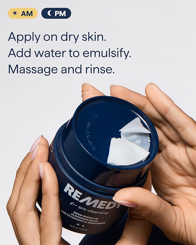 Remedy for Pre-Cleansing | Derm Dissolve Cleansing Balm | Melts Makeup and Sunscreen | Ceramides Safflower Lipids Centella | Fragrance Free| By Dermatologist Dr. Shah | 1.5 Fl Oz