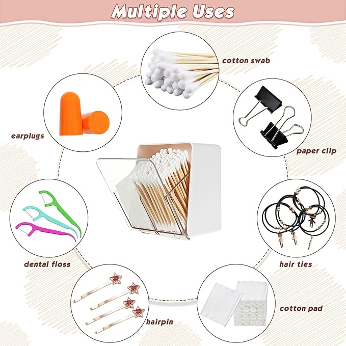 Sieral 2 Pcs Cotton Ball Holder Canisters for Cotton Swab/Pad/Ball Floss Dispenser Container Box with 2 Compartments Bathroom Storage Organizer with Clear Lid for Round Pads Makeup, White
