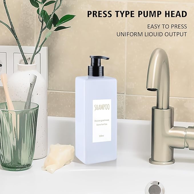 Shampoo and Conditioner Dispenser (Set of 2, 16.9oz) Modern Refillable Shampoo Pump Bottles for Shower Soap - Empty Body Wash Dispenser Set for Bathroom (white)